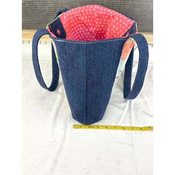 Handmade Upcycled Denim Tote Bag, linened with cotton materials. - Picture 10 of 11